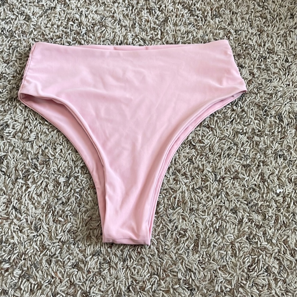 Pink high waisted cheeky bikini bottoms